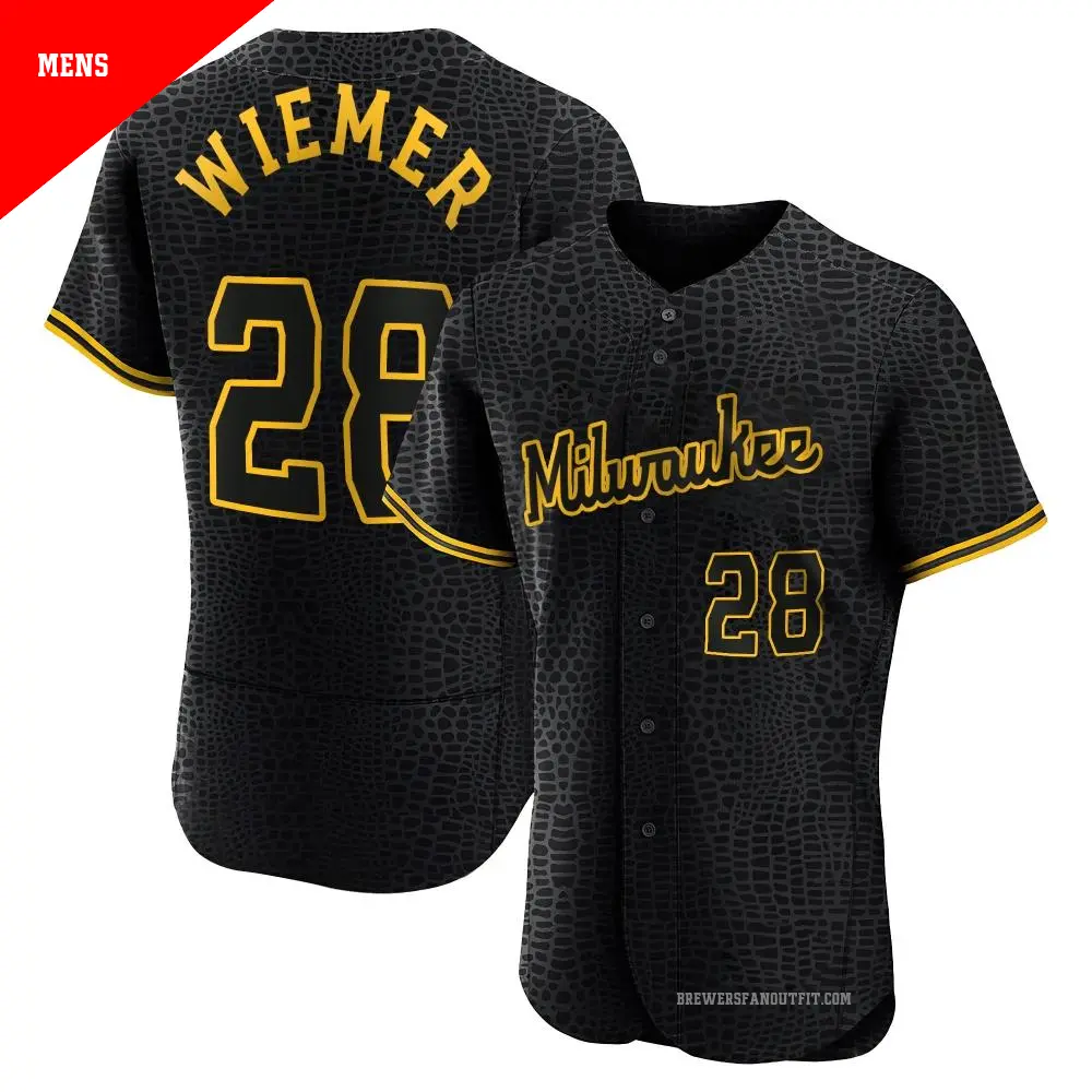 Men's ＃28 Joey Wiemer Milwaukee Brewers Black Authentic Snake Skin City Jersey